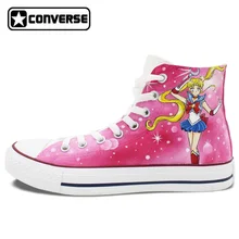 Pink Converse Chuck Taylor Womens Mens Shoes Custom Sailor Moon Design Hand Painted Shoes Girls Boys Sneakers Cosplay Gifts