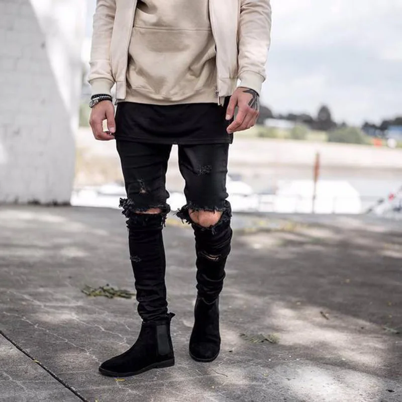 Popular Destroyed Skinny Jeans For Men-Buy Cheap Destroyed Skinny Men Jeans Stretch Destroyed Ripped Fashion Distressed Moustache Skinny Jeans For Men Pencil pants 2017 Biker - Popular Destroyed Skinny Jeans For Men-Buy Cheap Destroyed Skinny