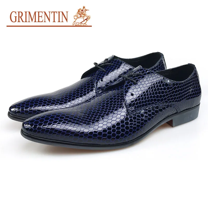 GRIMENTIN font b Men b font Dress font b Shoes b font Luxury Patent Leather Blue