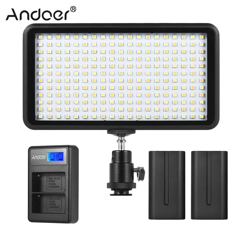 

Andoer W228 Photofraphy Lighting 3200K-6000K Bi-color Dimmable Camera Light LED Video Light + 2pcs Batteries & 1pc Charger