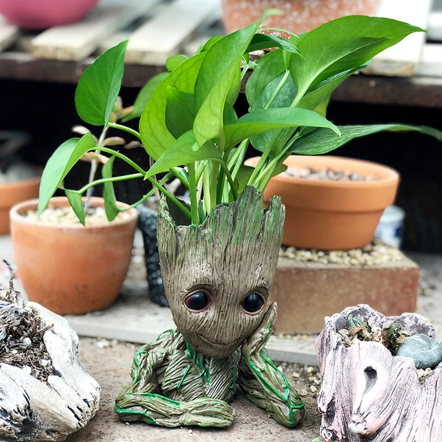 Drop shipping Flowerpot Baby Action Figures Cute Model Kawaii Twig Guardians Vessel Antistress Tree Men Resin Pot Skull Flower