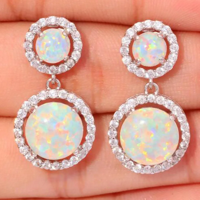 

Modyle Round White Fire Opal Earrings For Women CZ Stone Silver Color Drop Earrings Wholesale Jewelry