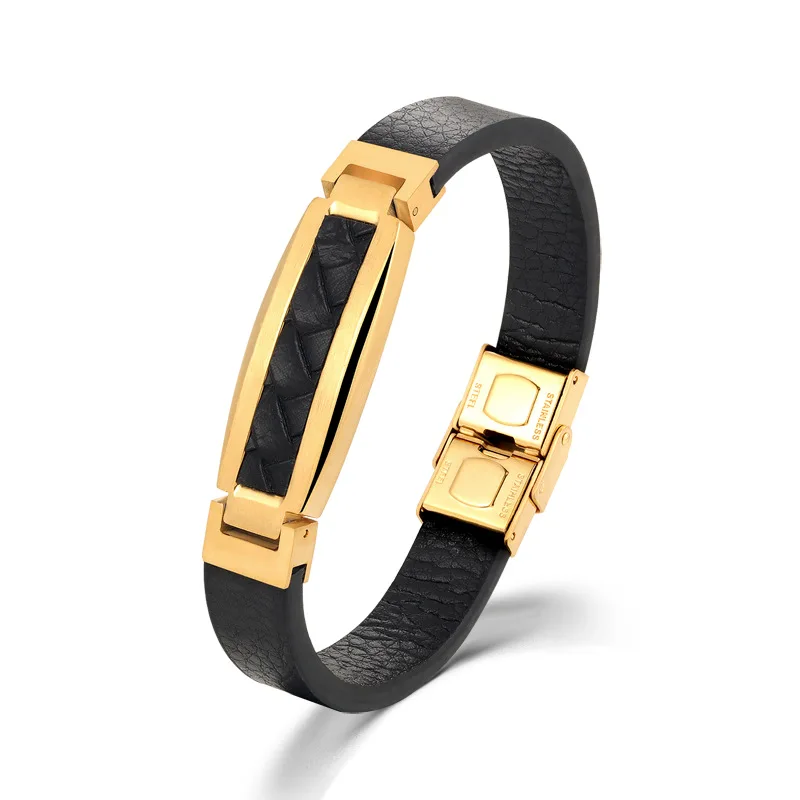 

Ourania fashion men's leather bracelet gold stainless steel buckle bracelet bracelet black / silver rope chain punk bracelet