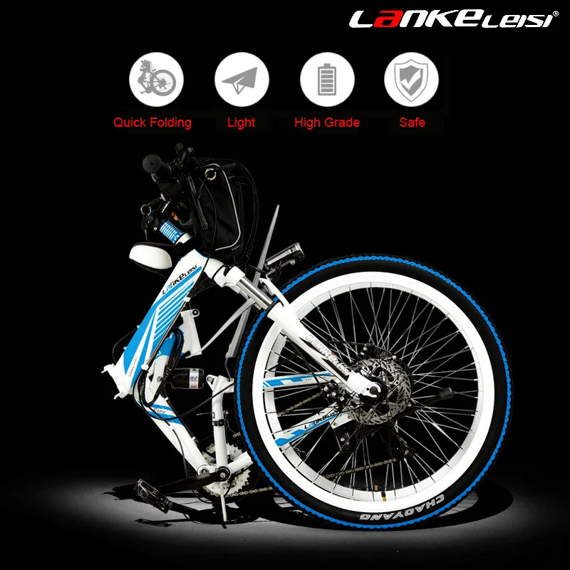 Sale 26 / 24 inches Folding Electric Mountain Bike,High-carbon Steel Frame, 21 Speeds, Front & Rear Disc Brake, E Bike 2