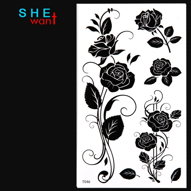 081 2017 Limité Réel Temporaire Tatouage Noir Rose Fleur Autocollant Femmes Bras Arrière Sexy Faux Tatooo étanche Corps Art Livraison Gratuite In