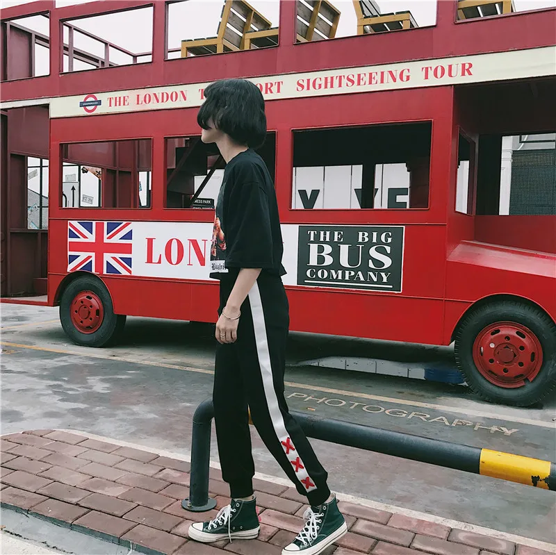 Spring And Autumn Korean Ulzzang Black Pants Personality Loose Bandage Design Harem Pants Fashion Harajuku Casual Pants For Girl3