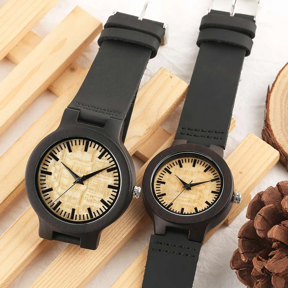 Top Gifts for Lovers Couple Luxury Royal Beige Dial Ebony Wood Quartz Watch Natural Wooden Black Genuine Leather Valentine Gifts 2018 (8)