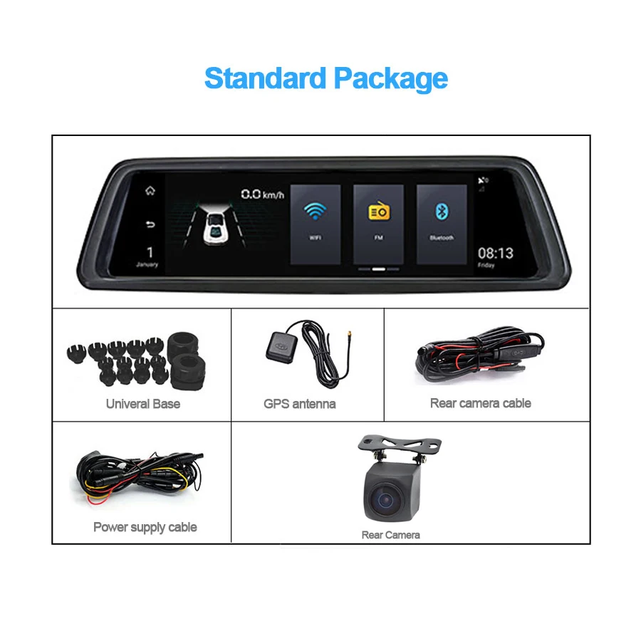 Автомобильное Зеркало Bluavido 10 " 4G Android GPS FHD 1080P с двумя объективами зеркало