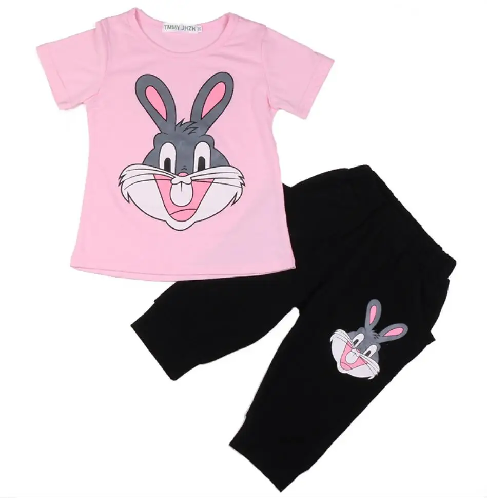 

2019 Children Rabbit Girls Clothe cotton Sport Suit 2 3 4 5 6 Years Kids Clothing Sets Baby girl clothing set Summer Tracksuits