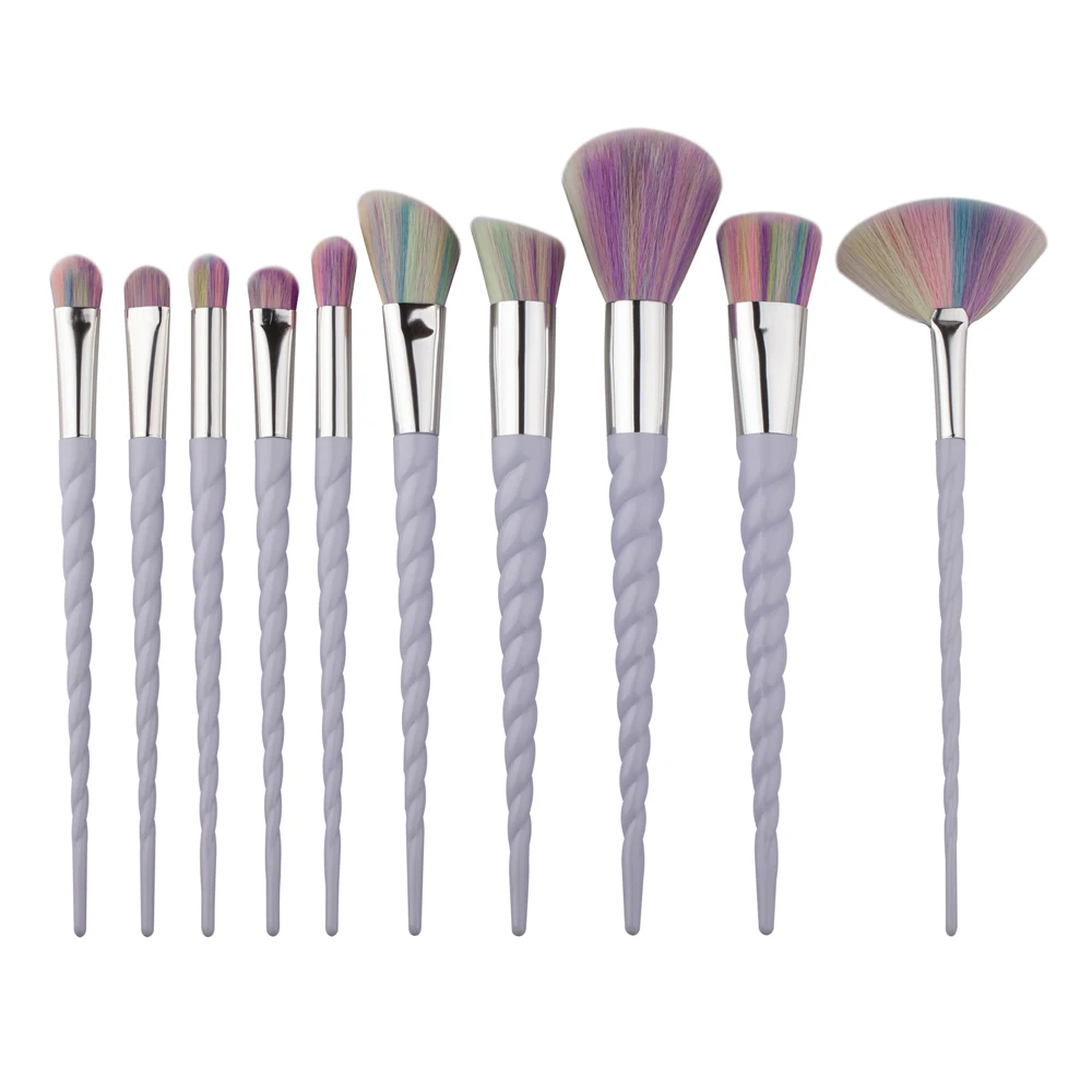 

New Beauty 10Pcs Fashion Handle Rainbow Hair Makeup Brushes Set Foundation Blush Blending Eyeshadow Eyeliner Lip Cosmetic Brush