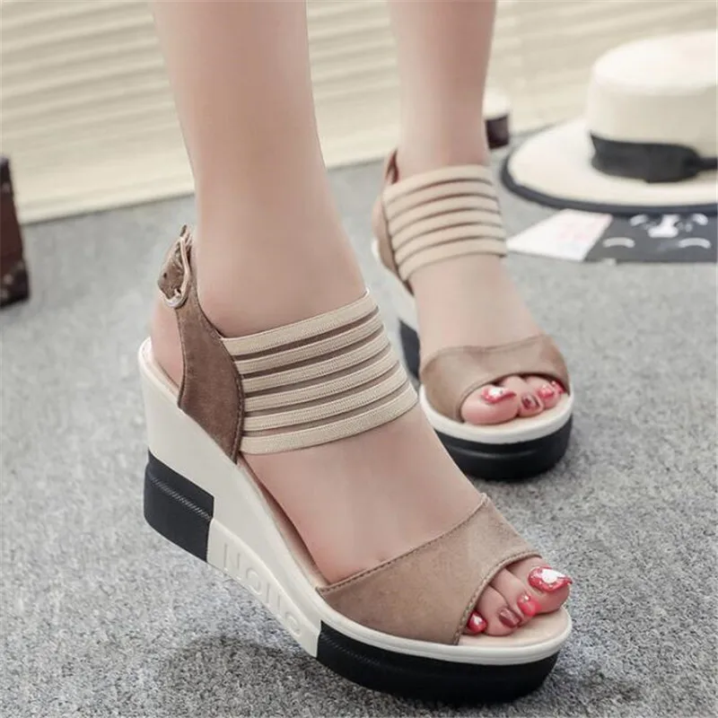 

new fashion Wedge women Shoes Casual Belt Buckle High Heel Shoes Fish Mouth Sandals 2019 luxury sandal women buty damskie