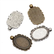 10 pçs/lote Espaços Em Branco Cabochão Base de dados de Configuração Pingente de Prata Antigo Pingente Banhado para 18x25mm Vidro Cabochão Cameo DIY colar
