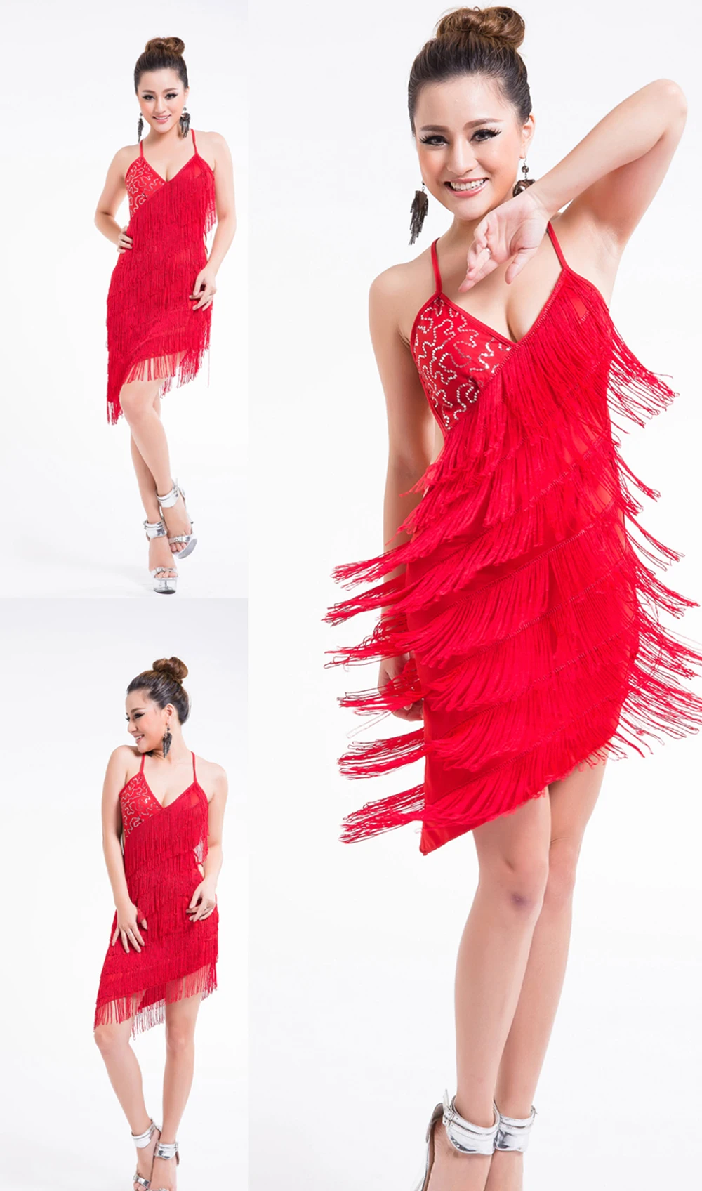 Сексуальное платье для латинских танцев с блестками для женщин и девочек, Одежда для танцев с кисточками, нарядное платье для выступлений с v-образным вырезом и перекрестной спинкой