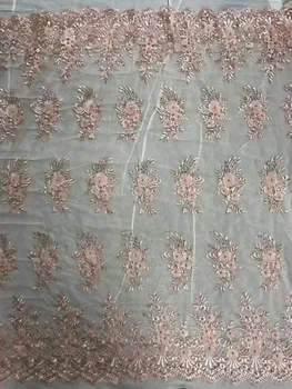 

2019 Pink Beaded Lace High Quality African Tulle Lace Fabric New Arrival Nigerian Lace Fabrics For Wedding Dress