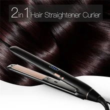 2 в 1 выпрямитель для волос, Плойка для волос, утюжок для выпрямления волос с отрицательными ионами, щипцы для завивки волос, гофра, ЖК-дисплей, инструмент для укладки