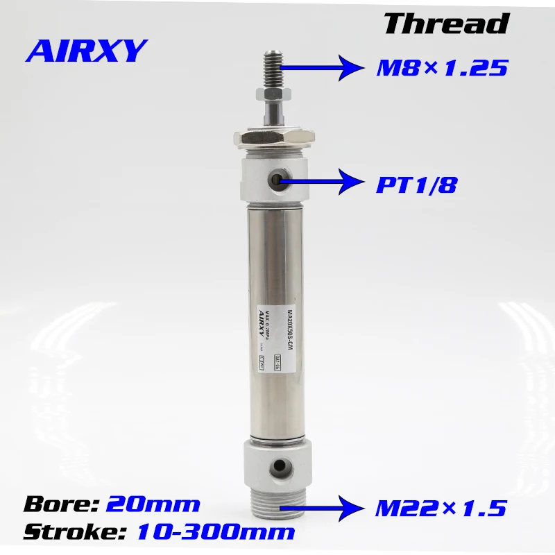 

MA mini stainless steel cylinder Double acting small air cylinder bore 20 stroke 10-300mm piston pneumatic cylinder MA20-10S-CA