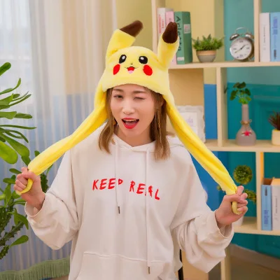 

1pc 60cm Funny Pikachu and Rabbit Hat with Ears Moving Plush Toy Stuffed Soft Creative Hat Doll Cute Birthday Gift FOR Kids Girl