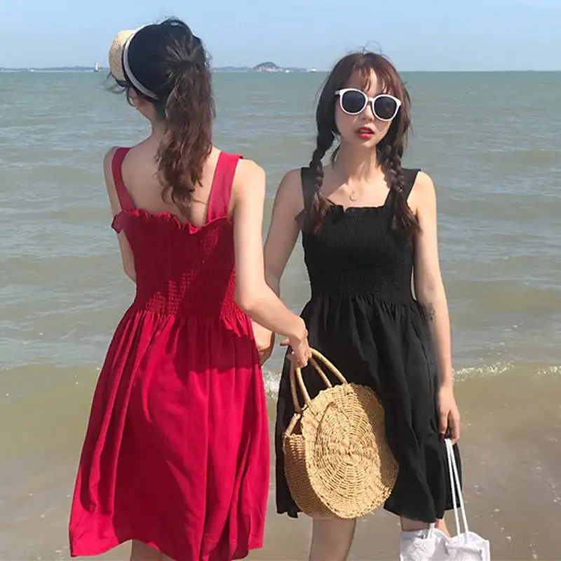 

Summer Solid Dress Women Female Elegant Dresses 2019 Sleeveless Sexy Kawaii Girl Dress Casual Vestidos Backness Beach Dress