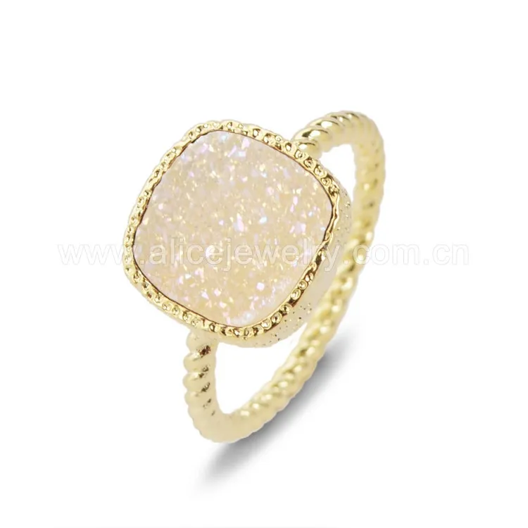 BOROSA 5 шт. золотой цвет 10 мм размер камня квадратный натуральный кристалл титановое кольцо друзы ювелирные изделия из Жеода кольцо для женщин ZG058