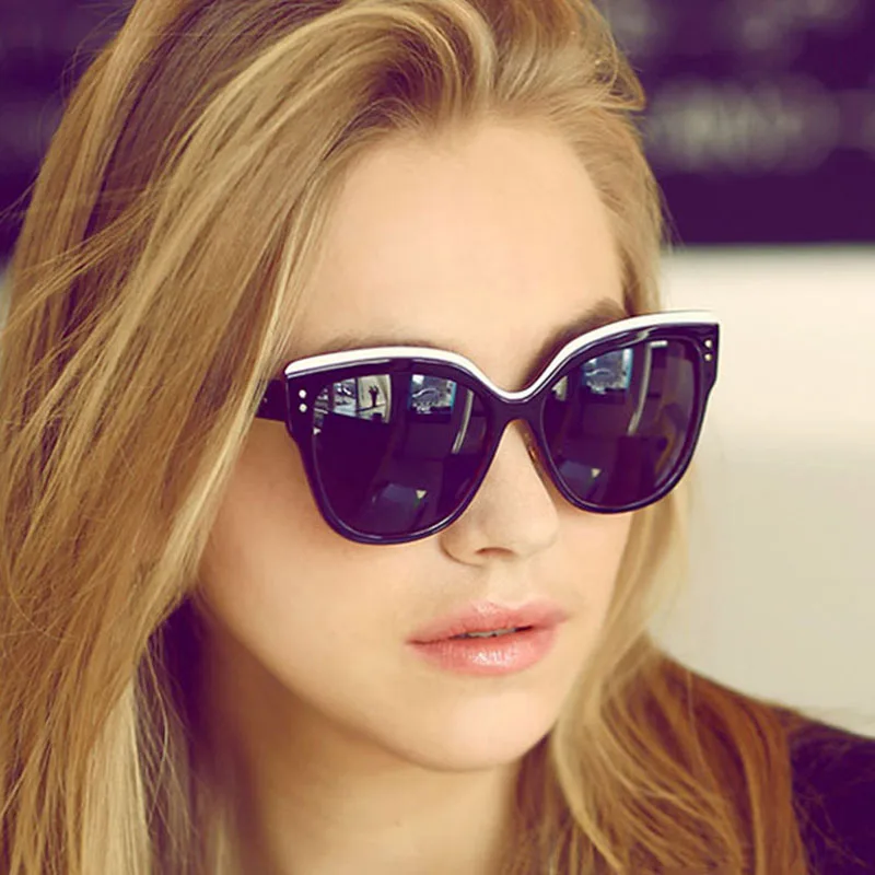 

Fashion women sunglasses 2018 oversize rivet eyebrow luxury brand design cat style eye sun glasses retro festival vintage mirror