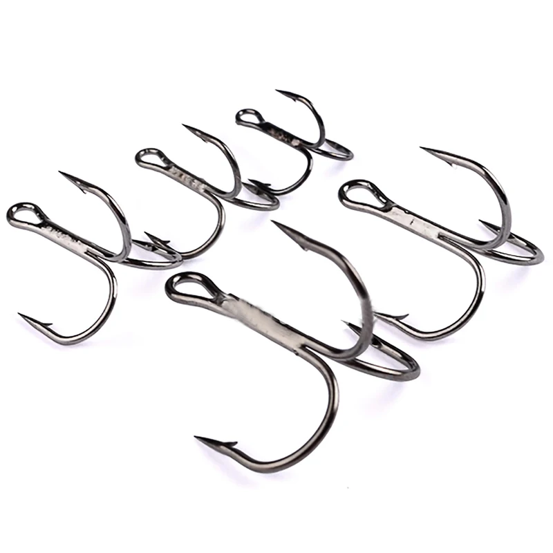 50pc Fishing Hook High Carbon Steel Fishing Tackle Round Bent Treble