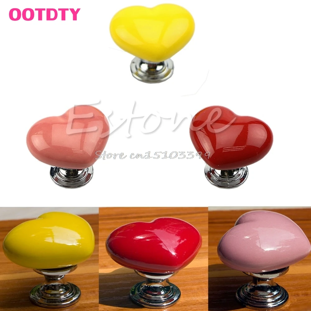 

New Heart Shape Ceramic Door Knobs Cabinet Drawer Cupboard Furniture Pull Handle Drop Ship