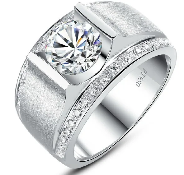 High Quality Real 925 Sterling Silver Diamond Wedding Ring