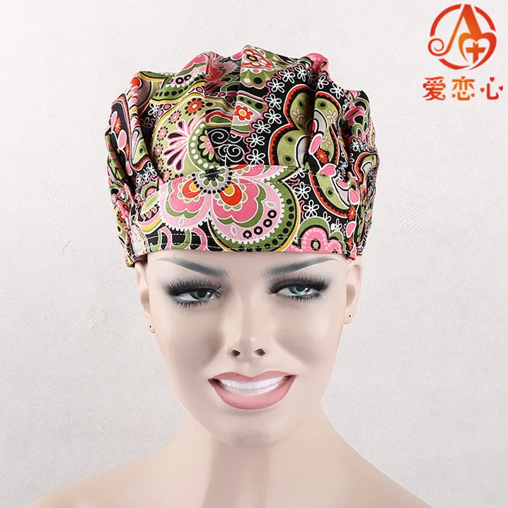 AI Lianxin хирургического начес Шапки для длинные волосы хирургических Шапки ситец Шапки Casusl и удобные - Цвет: Красный