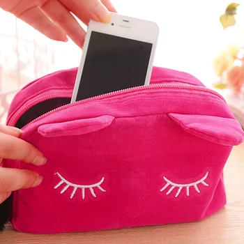 

Hot Portable Cartoon Cat Coin Storage Case Travel Makeup Flannel Pouch Cosmetic Bag SMA66