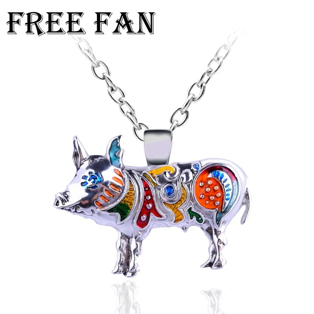 

Free Fan Cute Enamel Pig Necklace Jewelry African Statement Chain Collar Animal Necklace Children Birthday Gift Bijoux Femme
