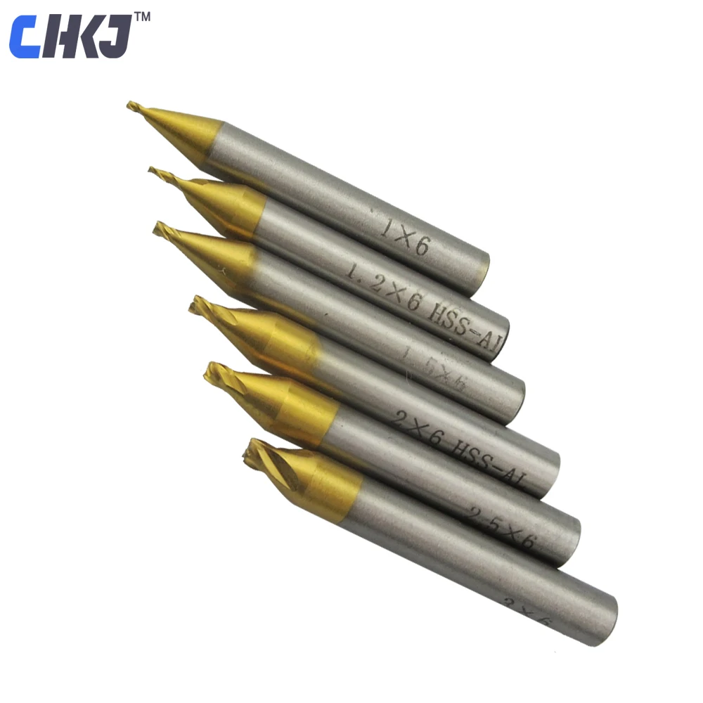 

CHKJ 6pcs/lot 1.0-3.0mm HSS Titanium End Milling Cutter Engraving Edge Cutter CNC Router Bits End Mill Drill Bit for Key Machine