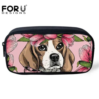 

FORUDESIGNS Fashion Women's Cosmetic Cases Makeup Bag Floral Beagle Pug Dog Printing Pencil Case for Kids Girls Pink Pen Pouch