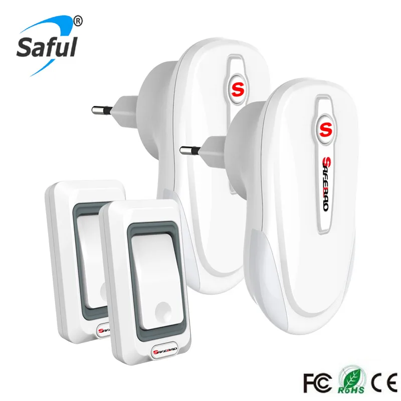 

Waterproof Wireless doorbell White remote control doorbell EU Plug-in 2 indoor receiver and 2 outdoor transmitter