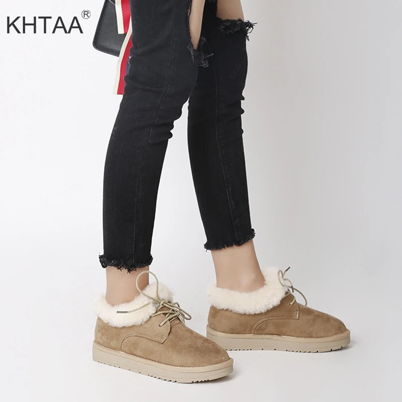 

Women's Warm Snow Winter Boots Flat Platform Lace Up Korean Ankle Boots For Ladies 2018 New Plush Fur Cotton Shoes Female