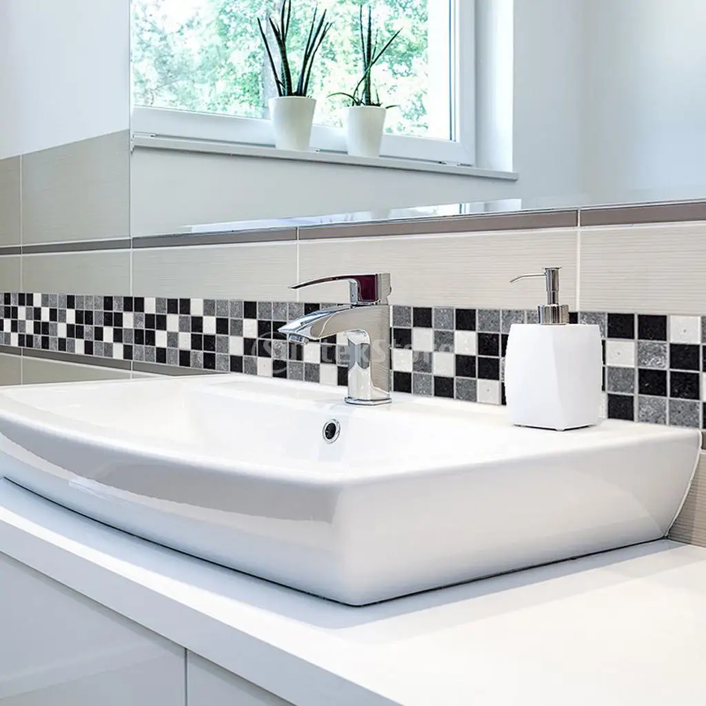 Black and White Mosaic Tile Stickers Self Adhesive Wall Sticker for Kitchen Bathroom Floor Wall Decoration