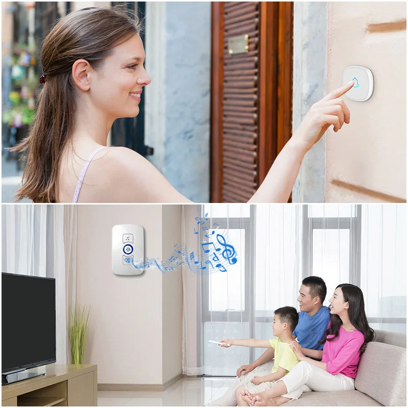 Fuers Home Security Welcome Wireless Doorbell Smart Chimes Doorbell Alarm LED light 32 Songs with Waterproof Touch Button