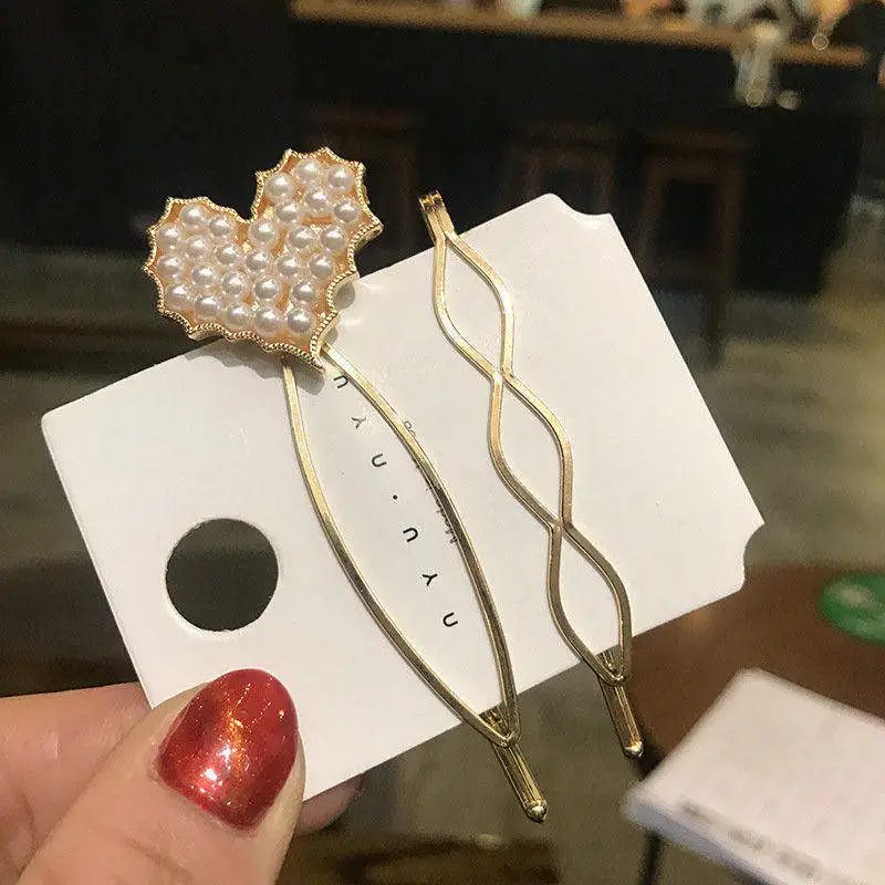 

1Set Korean Style Heart Pearl Metal Hair Clip Hairband Comb Bobby Pin Barrette Hairpin Headdress Accessories Beauty Styling Tool