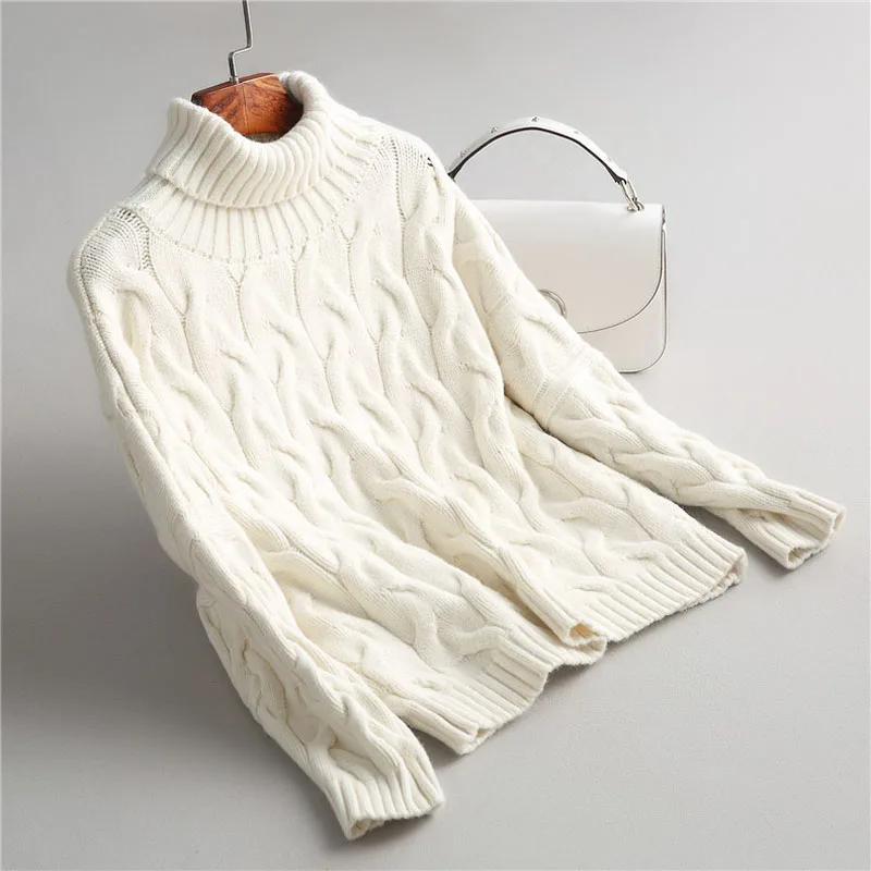 

J897 Women Winter Warm Turtleneck Twist Braid GEometric Pattern Sweater Ladies Chic Match All Knitted Sweaters Knitwear