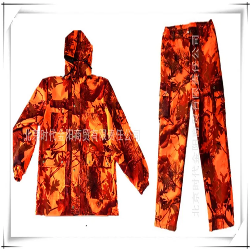 

Free Shipping ! Waterproof Maple Leaf Camouflage Hunting Clothes Sniper Tactical Ghillie Suit Fiery Orange Jacket and Pants