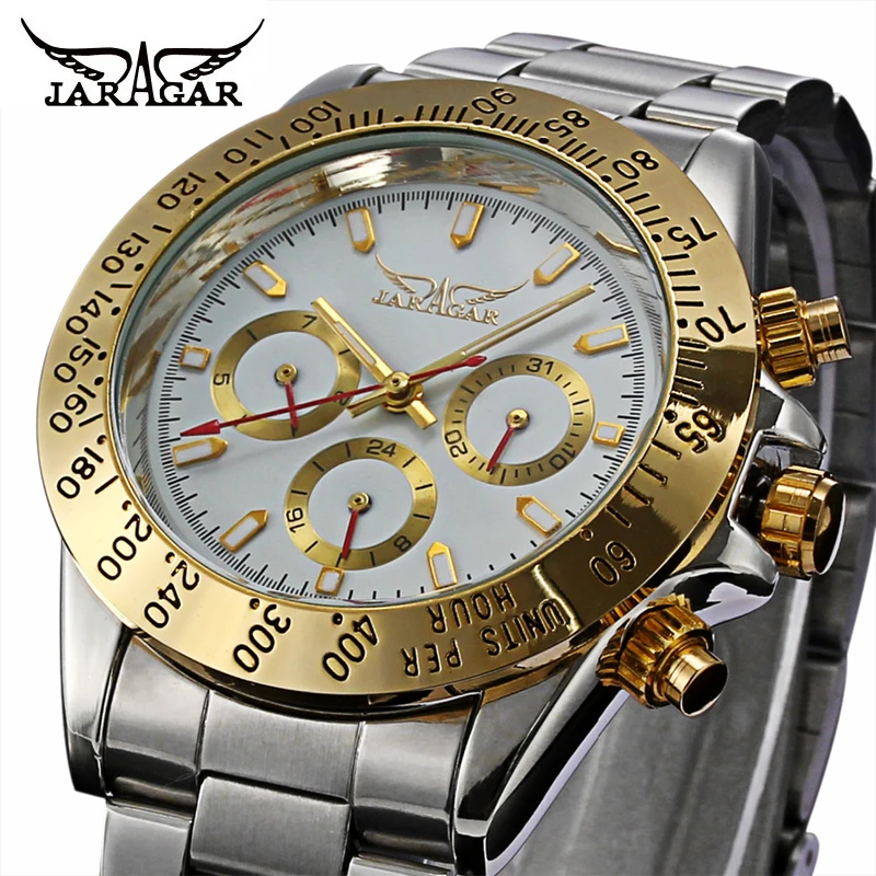

New Series Mens Watches Top Brand Luxury Automatic Watch Mechanical Clock Jaragar Auto Date Golden Steel relogio masculino
