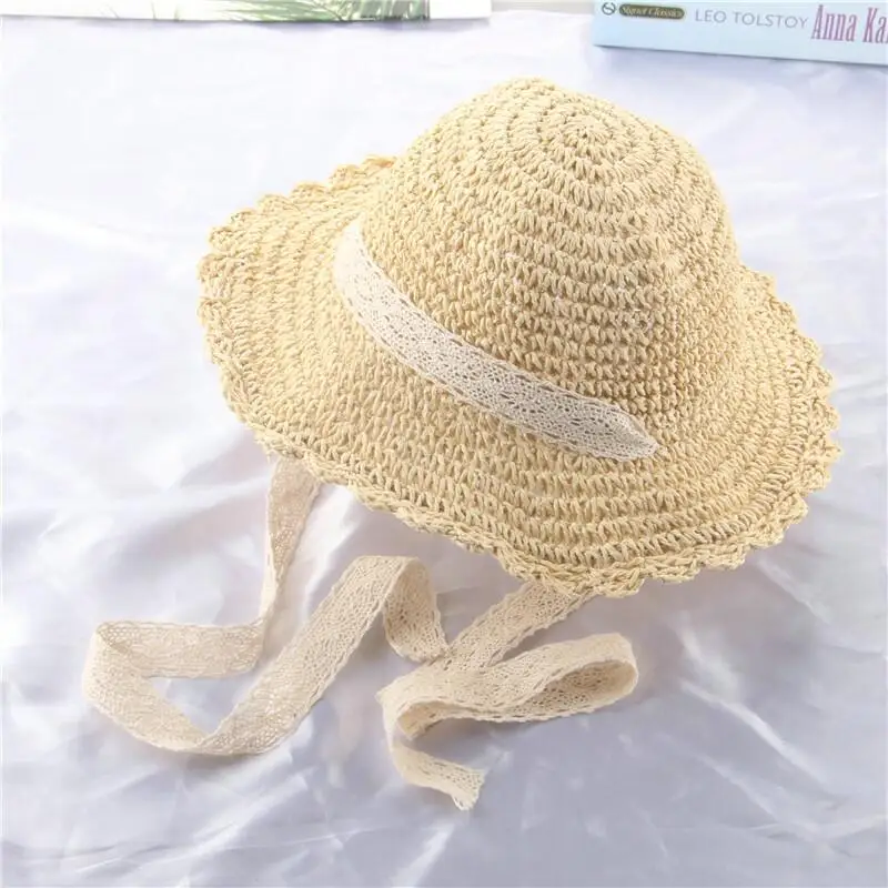 Женская соломенная шляпа с широкими полями, ручная работа, кружевная Складная пляжная шляпа, женская летняя шляпа, детская шапочка, женская шапка для родителей и ребенка