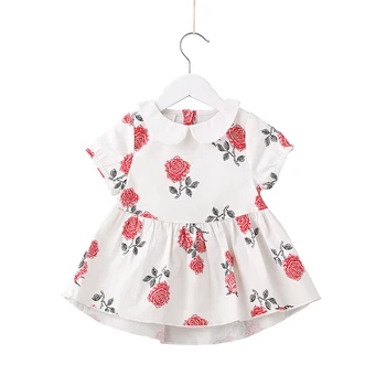 

Baby Girls Dress Preppy Style Toddler Infant Kids Baby Girls Peter Pan Collar Rose Pattern Print Dress Children Clothes 0-24M