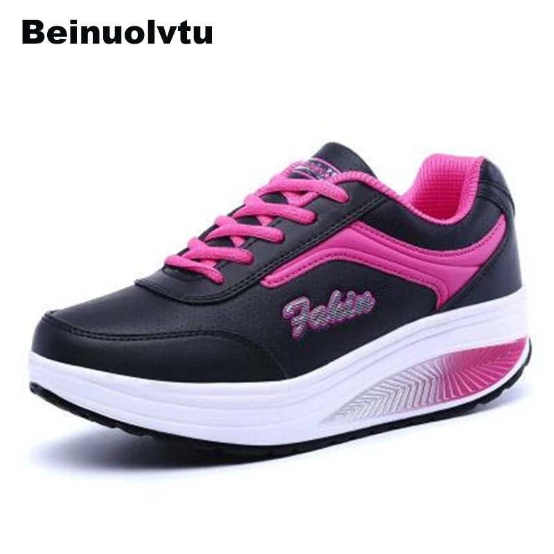 Platform Sneakers for Women Running shoes Outdoor Height increasing Sport shoes leather wedges