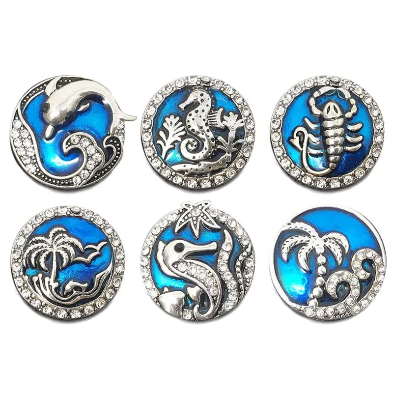 

Wholesale metal Rhinestone Snap Buttons w234 beach Diy Jewelry fit 18mm Snap button Necklaces/Bracelets for women