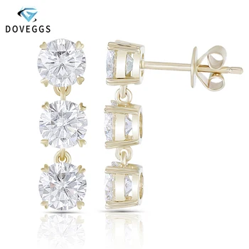 

DovEggs 14k Yellow Gold 3CTW 5MM Diameter FG Color Moissanite Drop Earrings for Women Gift Push Back Dangle Earrings