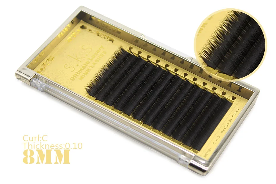 

SKS Korea Handmade 0.10C Curl Luxurious Natural Hair Soft Fake Eye Lashes 9/10/11/12mm Makeup False Eyelash Extension Tool