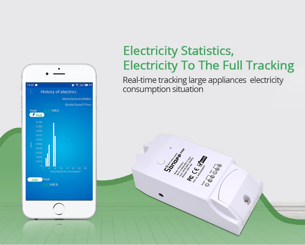 Sonoff Pow R2 16A/3500 Вт умный Wifi переключатель контроллер с измерением энергопотребления в реальном времени умный дом устройство с Android