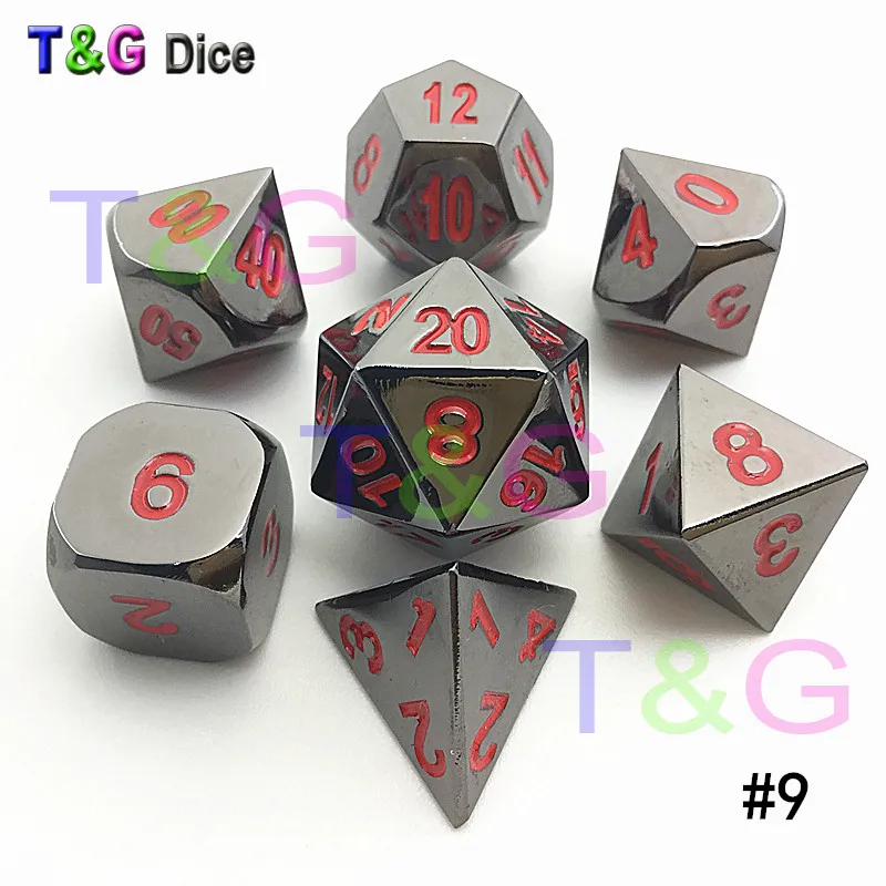 T& G Горячие D4 D6 D8 D10 D% D12 D20 металлические кости с красной цифровой плюс коробка Веселая Семейная Игра развлечения