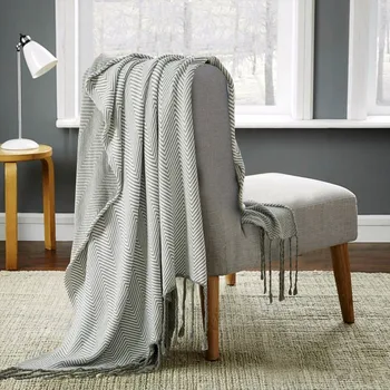 

Wave pattern with tassel knitting blanket Cobertor On The Couch Cotton Throws Sofa Plane Travel Plaids Fashion grey for bedroom