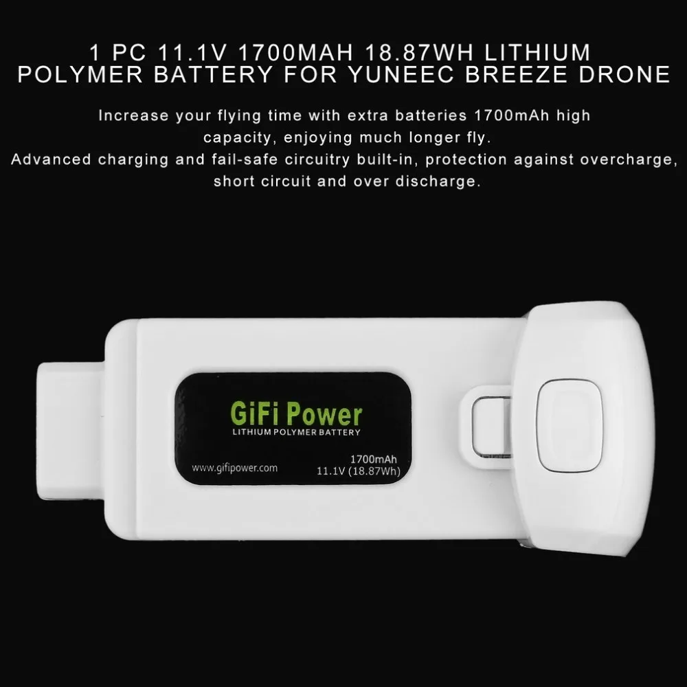 GIFI Power 2 шт. 11 1 В 1700 мАч 18.87Wh литий полимерный аккумулятор для летающей камеры Yuneec